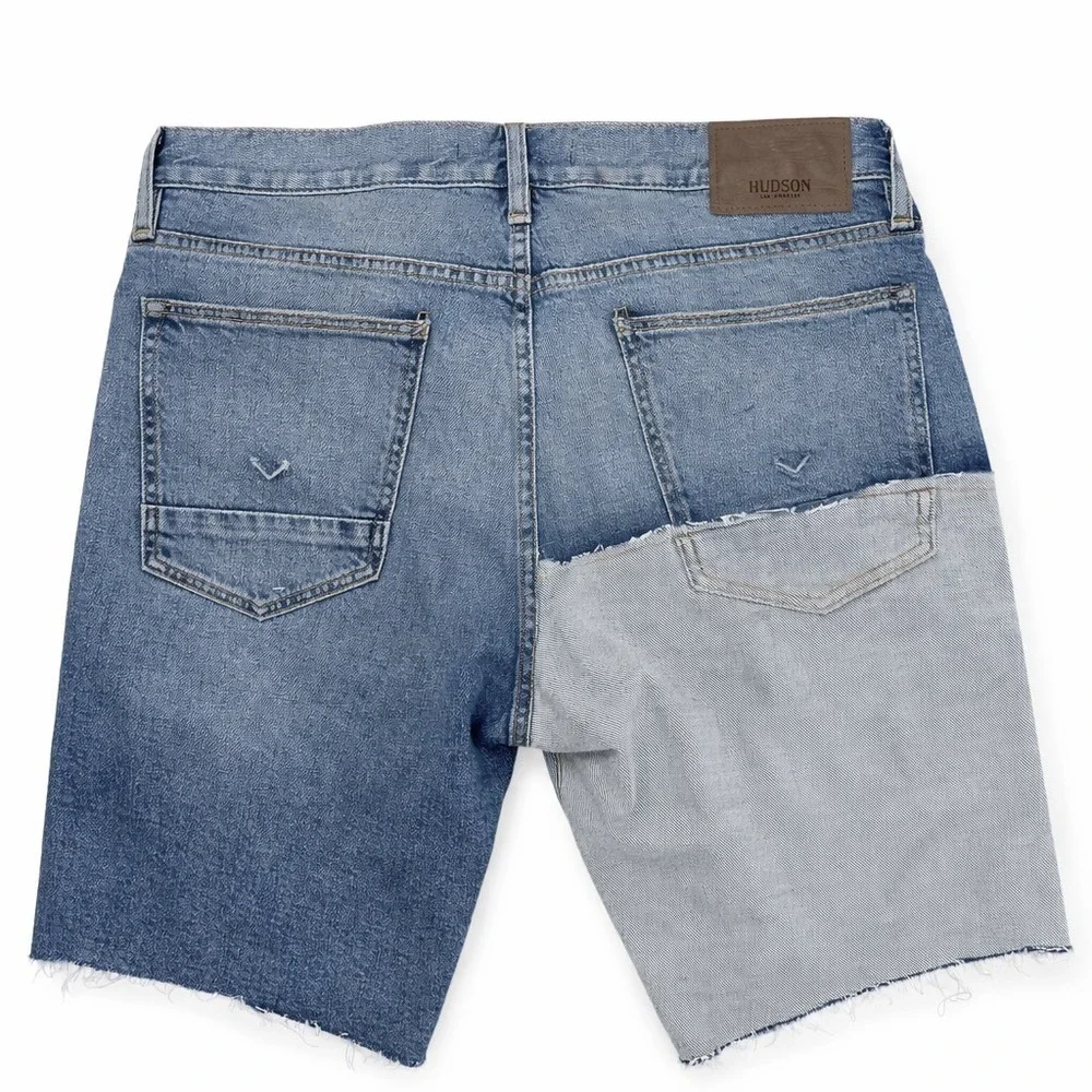 Hudson Los Angeles Blake Slim Straight Reconstructed Denim Shorts Blue SZ:32